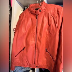 Roz & Ali Striking Red/orange Faux Leather Jacket NWT